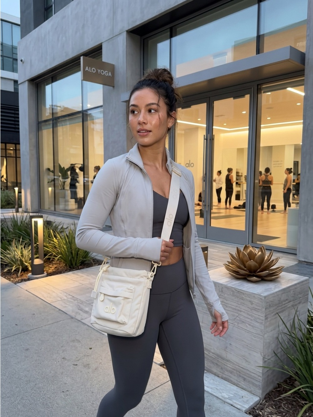 ALO Yoga Cream Crossbody Bag with Logo Strap